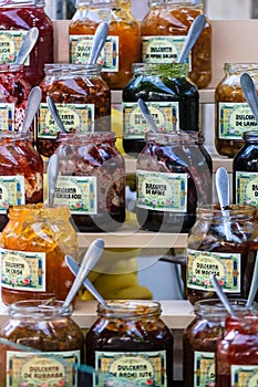 Jars of crepe jam at a food festival in Bucharest, Romania Ã¢â¬â 2019